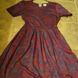 LuLaRoe Red and Green Patterned Dress